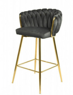 Taburete KING, metal, cromado dorado, tapizado velvet...