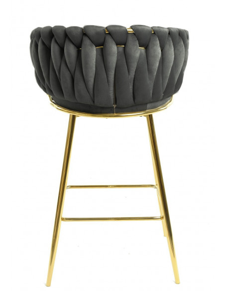 Taburete KING, metal, cromado dorado, tapizado velvet gris oscuro