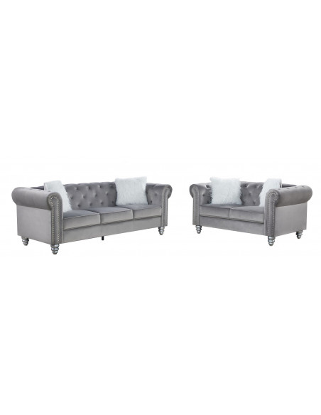 Set Sofás CHESTER STYLE, 3 + 2 plazas, tapizado velvet gris 27