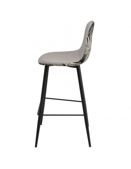 Taburete HORUS NEW, metal, tapizado velvet gris con trasera floral a juego