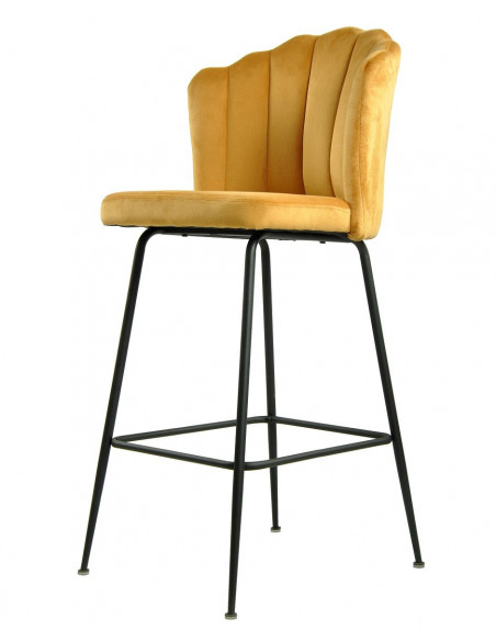 Taburete DEVIN, metal, tapizado velvet amarillo