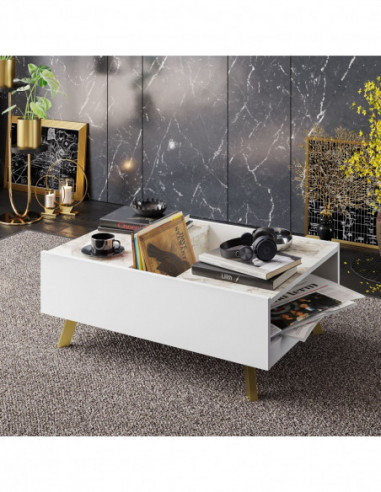 Mesa baja ELOISE, biIaminado mármol blanco,...