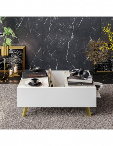 Mesa baja ELOISE, biIaminado mármol blanco,...