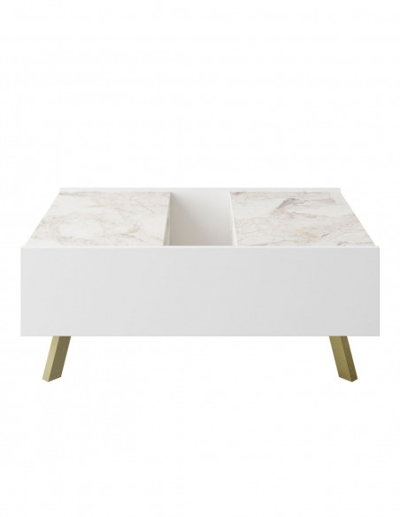 Mesa baja ELOISE, biIaminado mármol blanco, 89,5 cms.