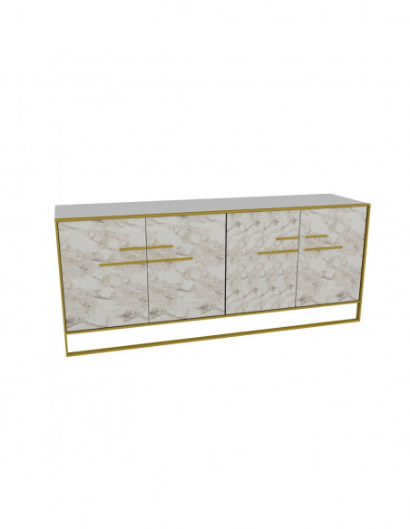 Aparador SIENA, biIaminado mármol blanco con metal dorado, 180 cms.