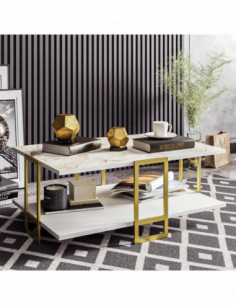 Mesa baja SIENA, biIaminado mármol blanco, con metal...