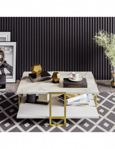 Mesa baja SIENA, biIaminado mármol blanco, con...