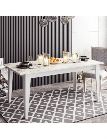 Mesa de comedor SIENA, biIaminado mármol blanco, 180 x 90 cms.