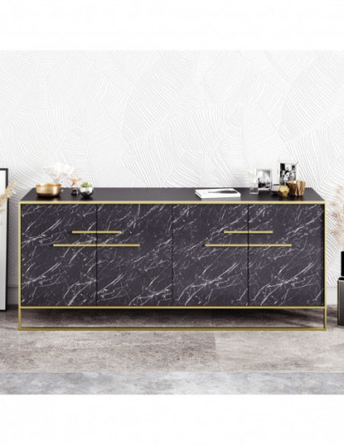 Aparador SIENA, biIaminado mármol negro con metal dorado, 180 cms.