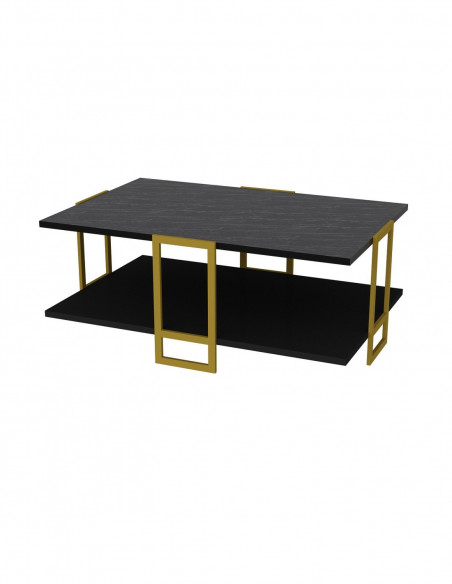 Mesa baja SIENA, biIaminado mármol negro, con metal dorado 91,5 cms.