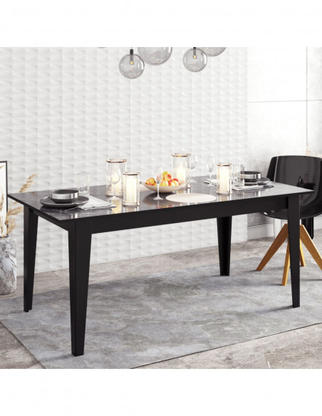 Mesa de comedor SIENA, biIaminado mármol negro, 180 x 90 cms.