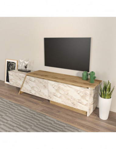 Mueble de TV PRUDENCE, biIaminado mármol blanco...