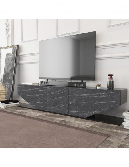 Mueble de TV VIOLET, biIaminado mármol negro, 180 cms.