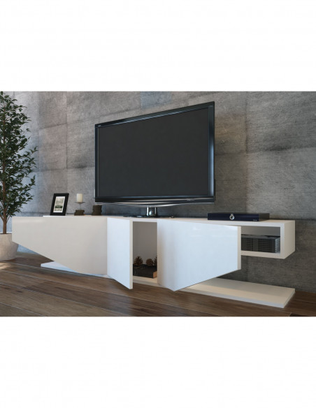 Mueble de TV VIOLET, biIaminado blanco brillo, 180 cms.