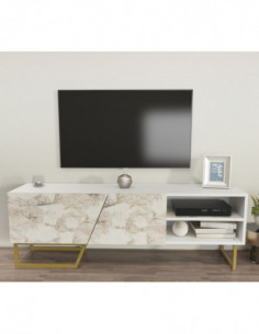 Mueble de TV MARCUS, biIaminado mármol blanco, 150 cms.