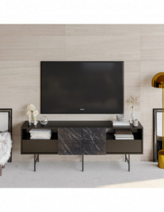 Mueble de TV SIMON, biIaminado mármol negro, 180 cms.