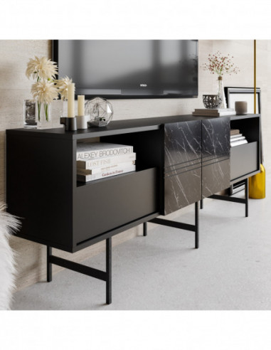 Mueble de TV SIMON, biIaminado mármol negro,...