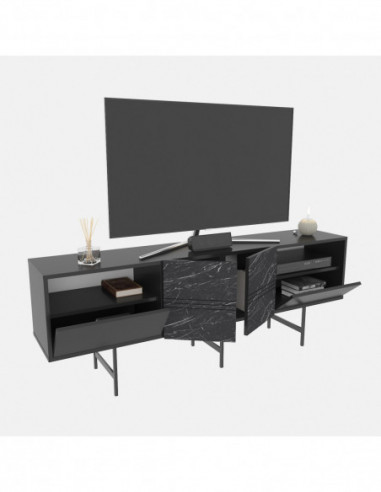 Mueble de TV SIMON, biIaminado mármol negro,...