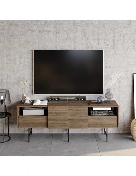 Mueble de TV SIMON, biIaminado nogal, 180 cms.