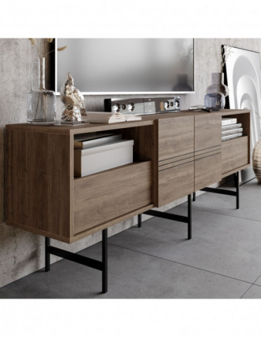 Mueble de TV SIMON, biIaminado nogal, 180 cms.