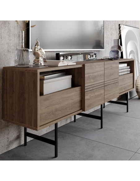 Mueble de TV SIMON, biIaminado nogal, 180 cms.