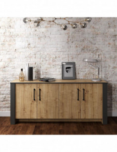 Aparador PHILIPPA, biIaminado roble con gris oscuro, 180...