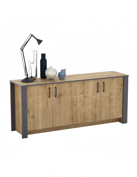 Aparador PHILIPPA, biIaminado roble con gris oscuro, 180 cms.