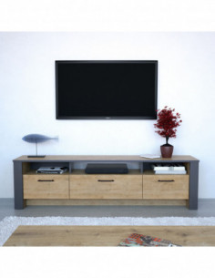 Mueble de TV PHILIPPA, biIaminado roble con gris oscuro,...