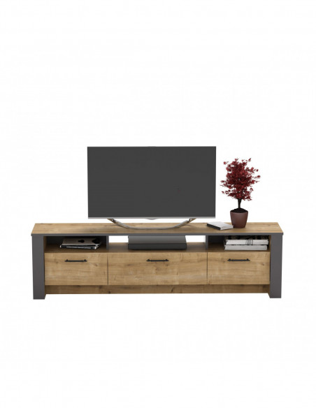 Mueble de TV PHILIPPA, biIaminado roble con gris oscuro, 180 cms.