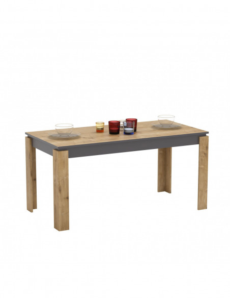 Mesa de comedor PHILIPPA, biIaminado roble con gris oscuro, 160 x 80 cms.