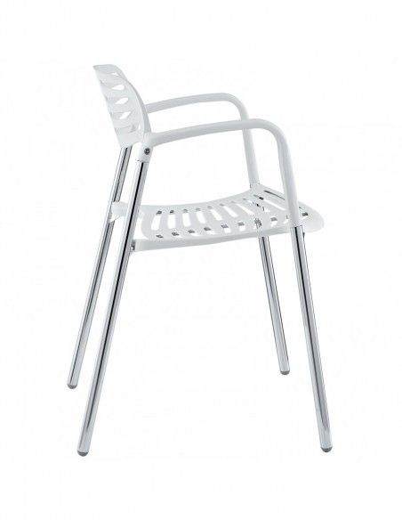 Sillón ALBENIZ, cromado, polipropileno blanco