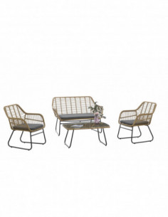 Sillón KROYA, metal, ratán beige, cojín negro 2