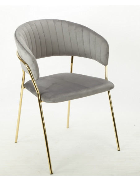 Sillón KEFRÉN NEW, metal, cromado dorado, tapizado velvet gris