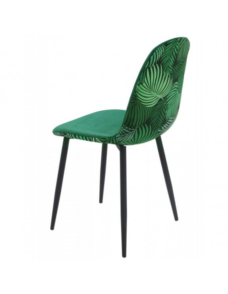Silla HORUS NEW, metal, tapizado velvet verde con trasera floral a juego