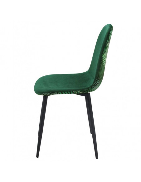 Silla HORUS NEW, metal, tapizado velvet verde con trasera floral a juego