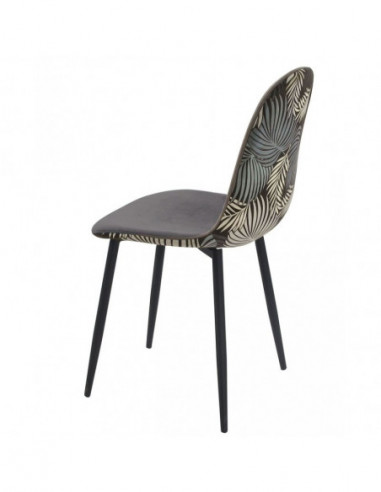 Silla HORUS NEW, metal, tapizado velvet gris con trasera floral a juego