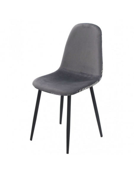 Silla HORUS NEW, metal, tapizado velvet gris con trasera floral a juego