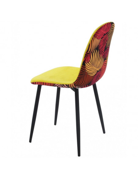 Silla HORUS NEW, metal, tapizado velvet amarillo con trasera floral a juego