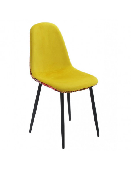 Silla HORUS NEW, metal, tapizado velvet amarillo con trasera floral a juego