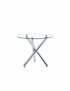 Mesa DESIREE NEW, cromada, cristal, 90 cms diámetro