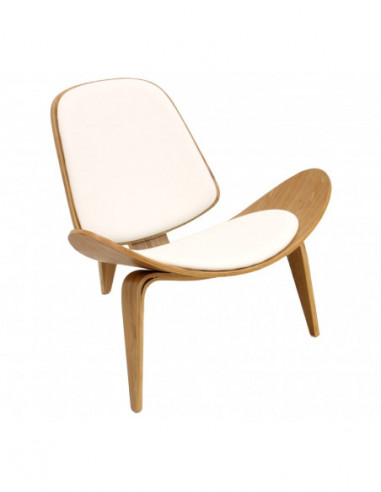 Sillón NORDIC (R), fresno, similpiel blanca