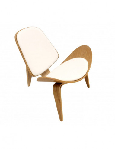 Sillón NORDIC (R), fresno, similpiel blanca