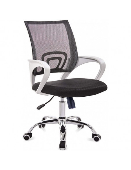 Sillón de oficina FISS NEW, brazos blanco, basculante, estructura y malla negro