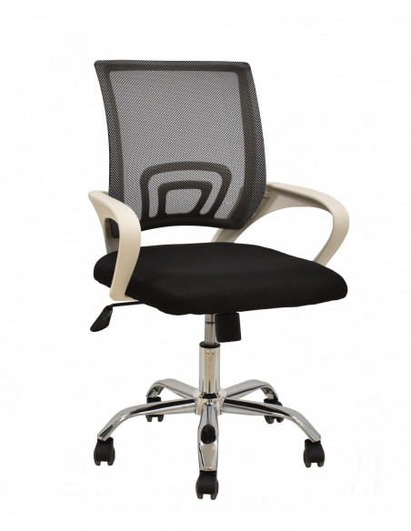 Sillón de oficina FISS NEW, brazos blanco, basculante, estructura y malla negro