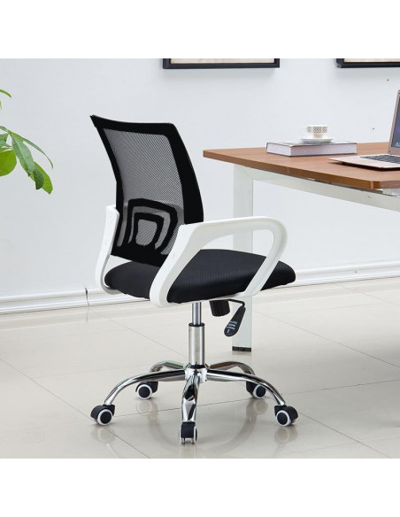 Sillón de oficina FISS NEW, brazos blanco, basculante, estructura y malla negro