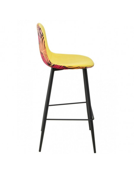 Taburete HORUS NEW, metal, tapizado velvet amarillo con trasera floral a juego