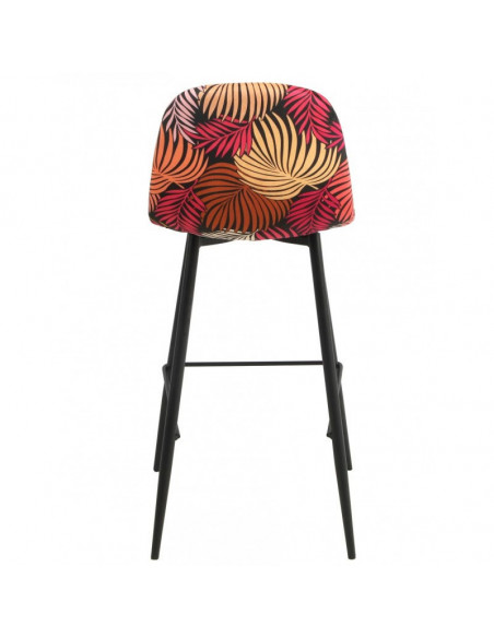 Taburete HORUS NEW, metal, tapizado velvet amarillo con trasera floral a juego