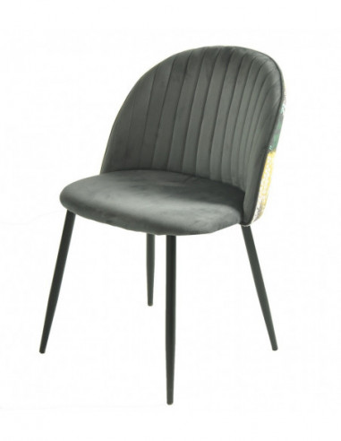 Silla PALM GREY, metal, tapizado velvet gris con trasera palm