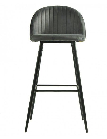 Taburete PALM GREY, metal, tapizado velvet gris con trasera palm