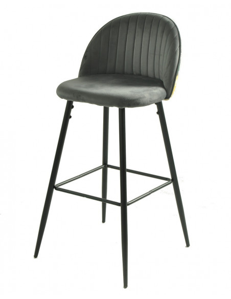 Taburete PALM GREY, metal, tapizado velvet gris con trasera palm